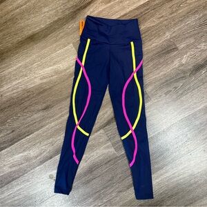 Stylish Navy Leggings with Pink and Yellow Highlights